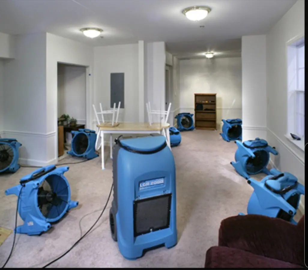 Air movers and dehumidifier setup for Water Extraction & Removal in Merrimack